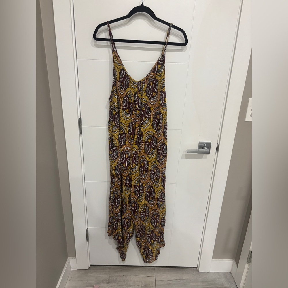 Forever 21 Yellow and Brown Printed Jumpsuit Romper